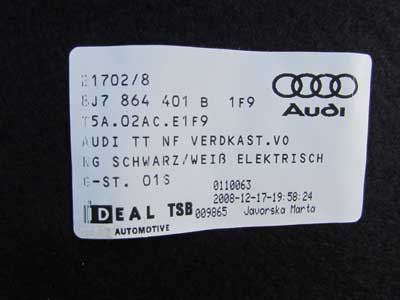 Audi TT Mk2 8J OEM Convertible Top Front Cover Panel Trim 8J7864401B Convertible 2008-20155